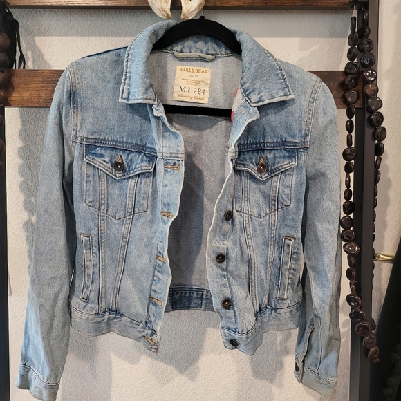 Pull and Bear vintage denim jacket button long sleeve jean - Picture 2 of 6